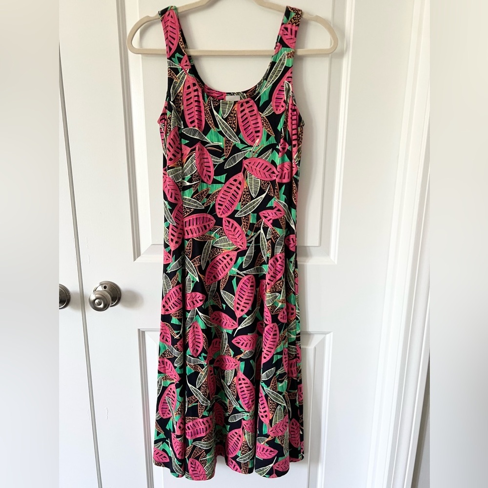 NIC + ZOE Pink Multi Colorful Canopy Tropical Palm Dress | Size XS